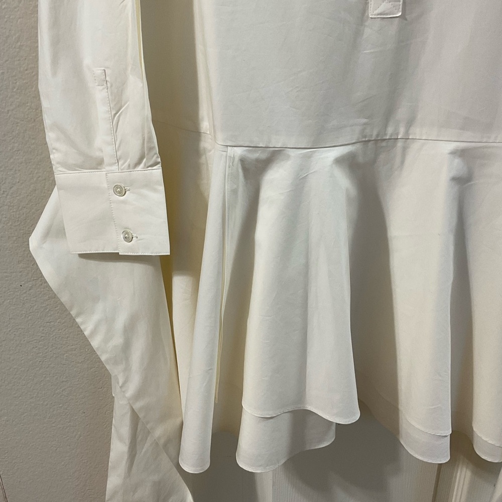 Derek Lam 10 Crosby White Tie-Front Shirt Dress | Peplum Hem ,Chic Minimalist LG - Picture 15 of 16